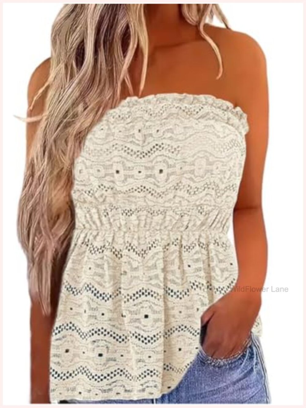 Womens Smocked Strapless Bandeau Tank Top Pleated Sleeveless Summer